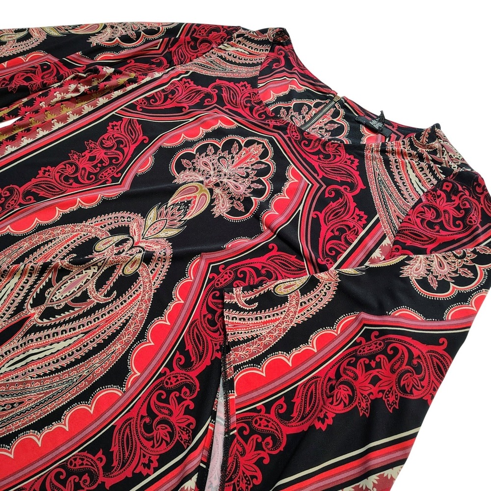 Alfani Woman 1X Black Red Paisley Bell‎ Sleeve Tunic Boho Chic HIppie  Stretch